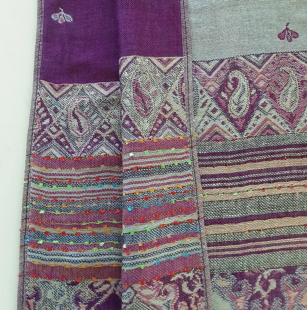 Water PASHMINA Purple | Gray Paisley Floral Wool | Silk Blend Shawl Sz 78